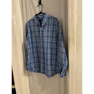 Vineyard Vines Blue Pink Long Sleeve Plaid Slim Fit Button Front Shirt Sz L